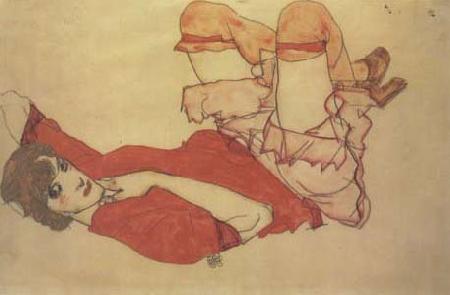 Egon Schiele Wally in Red Blouse with Raised Knees (mk12)